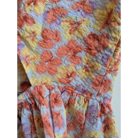 Lulus Peplum Top Flirtatious Blooms Multi Floral Ruffled Sleevelees Orange Sz S - Picture 9 of 10
